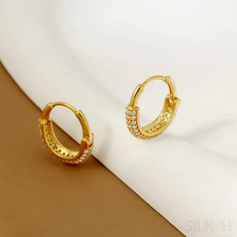 Round 18k Gold Plated Sterling Silver Zircon Inlaid Huggie